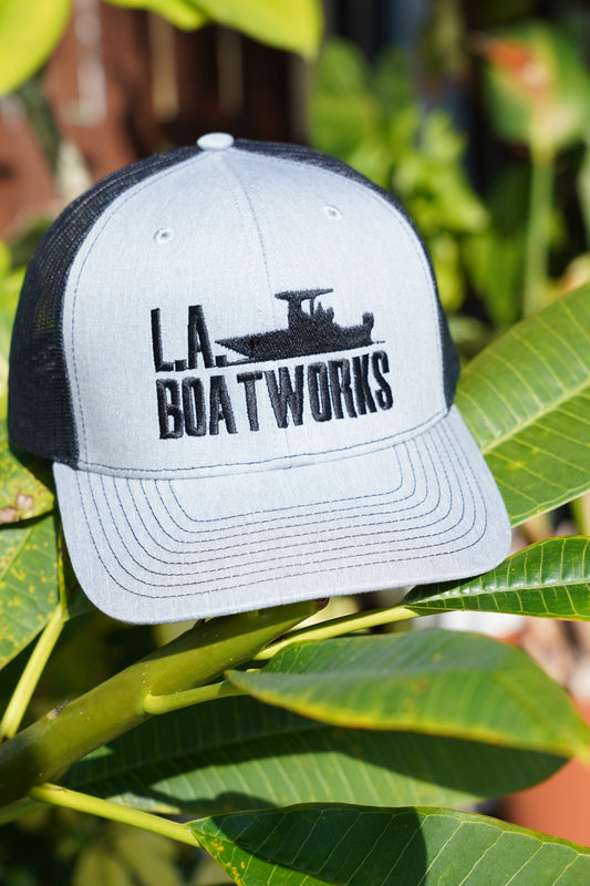 Gray and black cap with 'LA Boatworks' logo